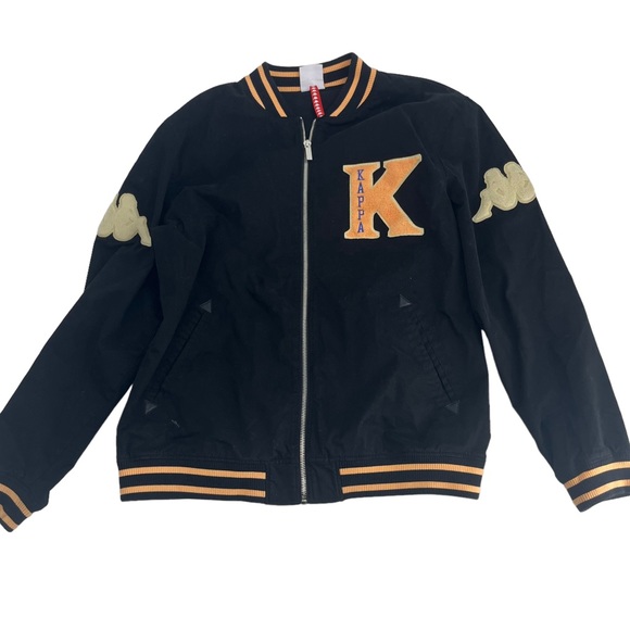 Kappa x Klaus Jacket Mens XL Black Gold Varsity Letterman Oatchwork Sportswear